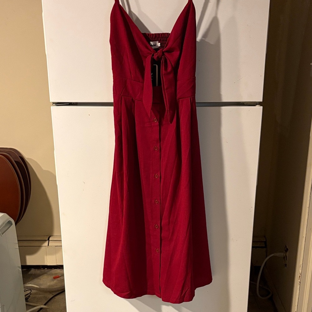 Red Button-Front Tie-Detail Sundress